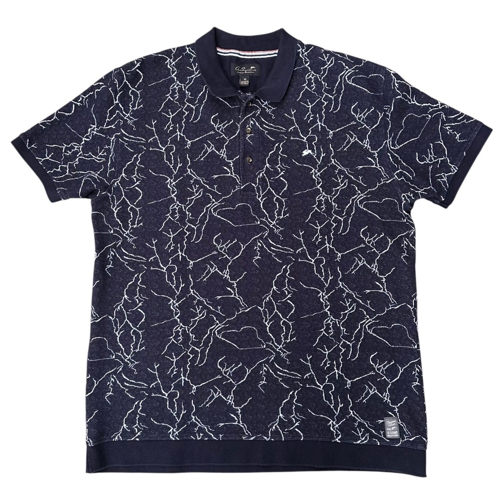 A. Tiziano Mens 3X Navy Blue Lightning Print Short Sleeve Polo Shirt